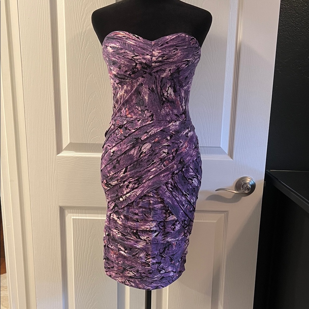 Guess Strapless Dress in Purple and Black